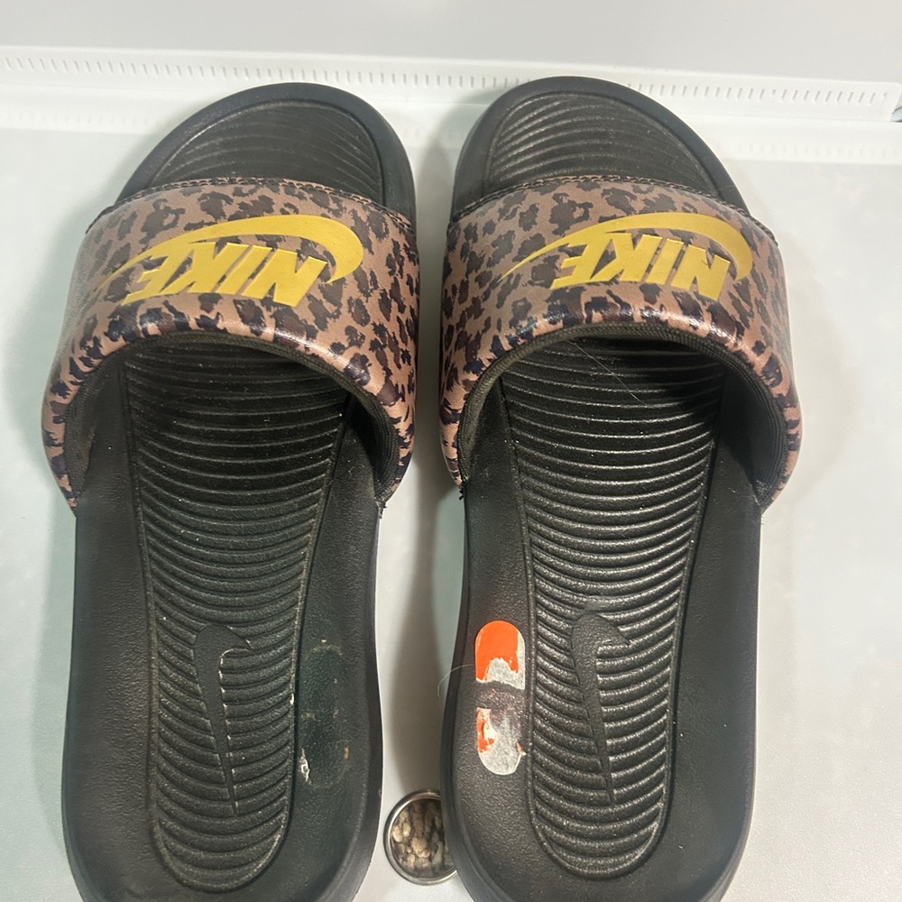 Nike Black and Brown Leopard Slides